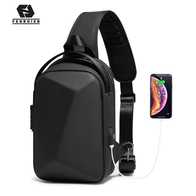 Fenruien Men's Bag Shoulder Bag Multifunction Anti-theft Waterproof Male Crossbody Bag Casual Short Trip Chest Pack USB Charging