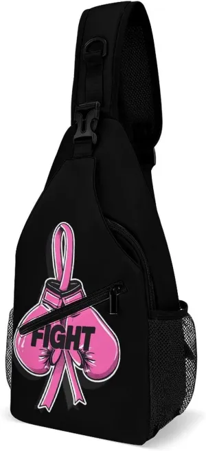 Fight Breast Cancer Awareness Fighter Fashion Chest Bag for Men Small Sling Bag Backpack Crossbody Travel Hiking Daypack