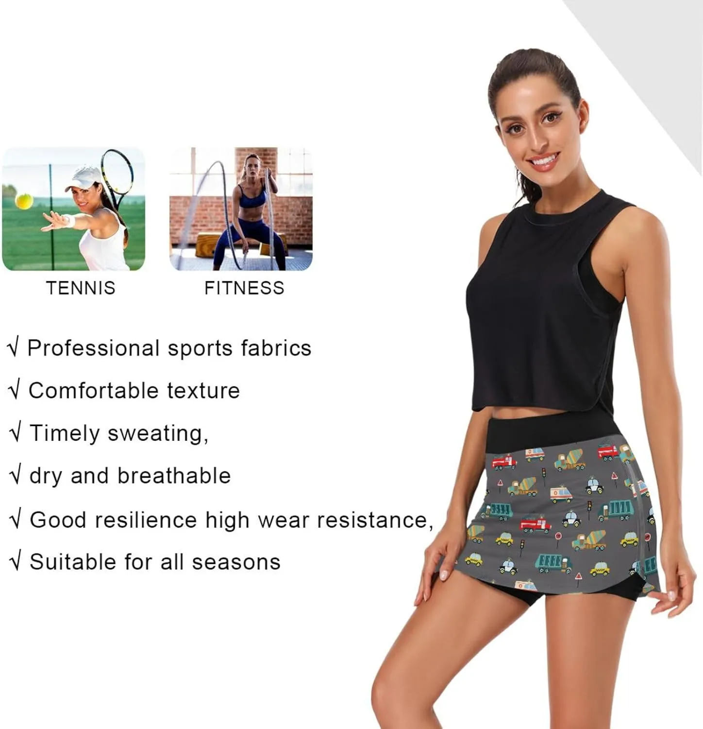 Fire Flame Women's Active Performance Skort Lightweight Skirt for Running Tennis Golf Workout Sports