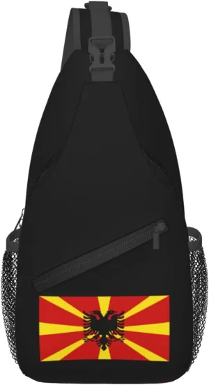 Flag of Albanians in North Macedonia Crossbody Bags For Women Men Chest Backpack Gym Shoulder Bag Travel Outdoor Sports Casual Crossbody Bags