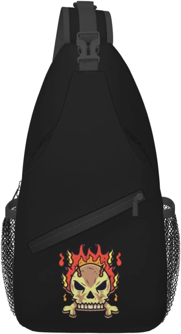 Flaming Skull Crossbody Bags For Women Men Chest Backpack Gym Shoulder Bag Travel Outdoor Sports Casual Crossbody Bags
