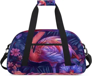 Flamingos Tropics Style Gym Bag Sports Duffle Bag Weekend Sleepover Duffel Bags Small Travel Tote for Overnight Workout Gymnastics Dance Ballet