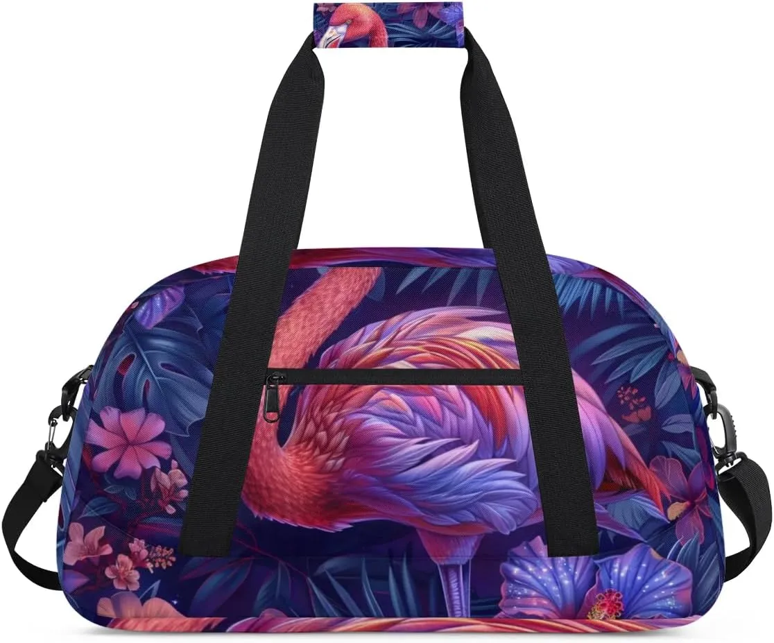 Flamingos Tropics Style Gym Bag Sports Duffle Bag Weekend Sleepover Duffel Bags Small Travel Tote for Overnight Workout Gymnastics Dance Ballet