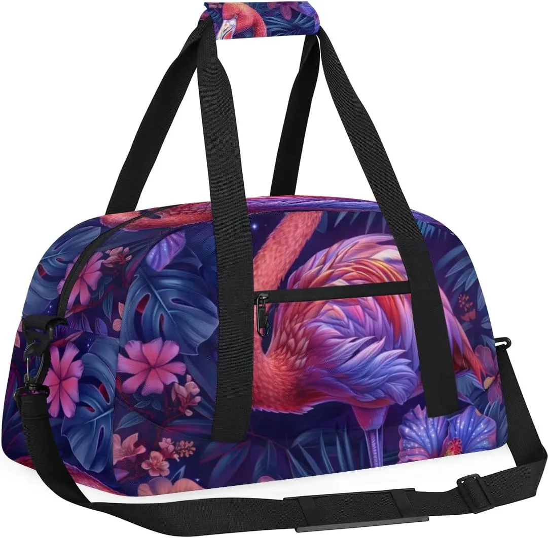 Flamingos Tropics Style Gym Bag Sports Duffle Bag Weekend Sleepover Duffel Bags Small Travel Tote for Overnight Workout Gymnastics Dance Ballet