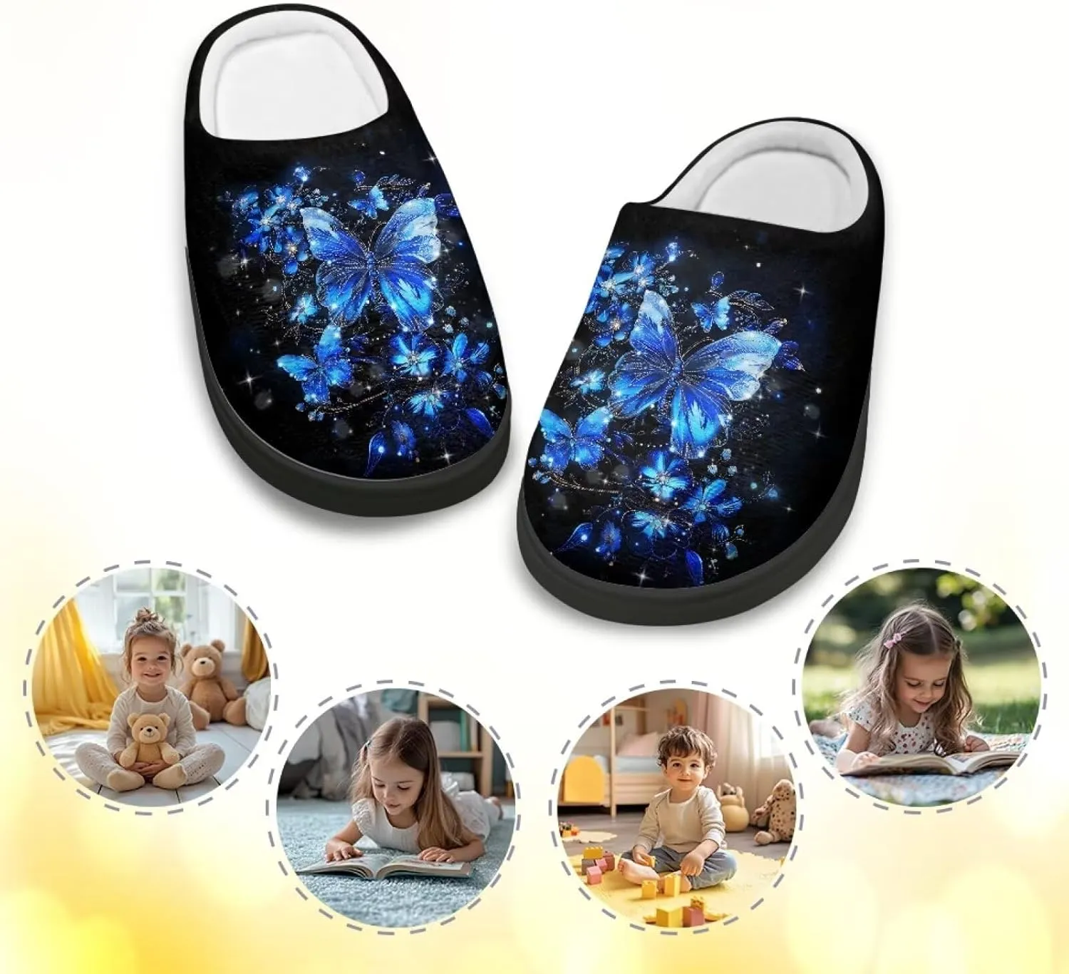 Flannel Slippers for Kids, Closed Toe Fluffy Slippers for Winter, Comfy Soft Home Slippers for Walking