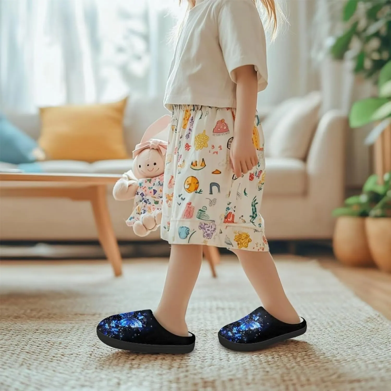 Flannel Slippers for Kids, Closed Toe Fluffy Slippers for Winter, Comfy Soft Home Slippers for Walking