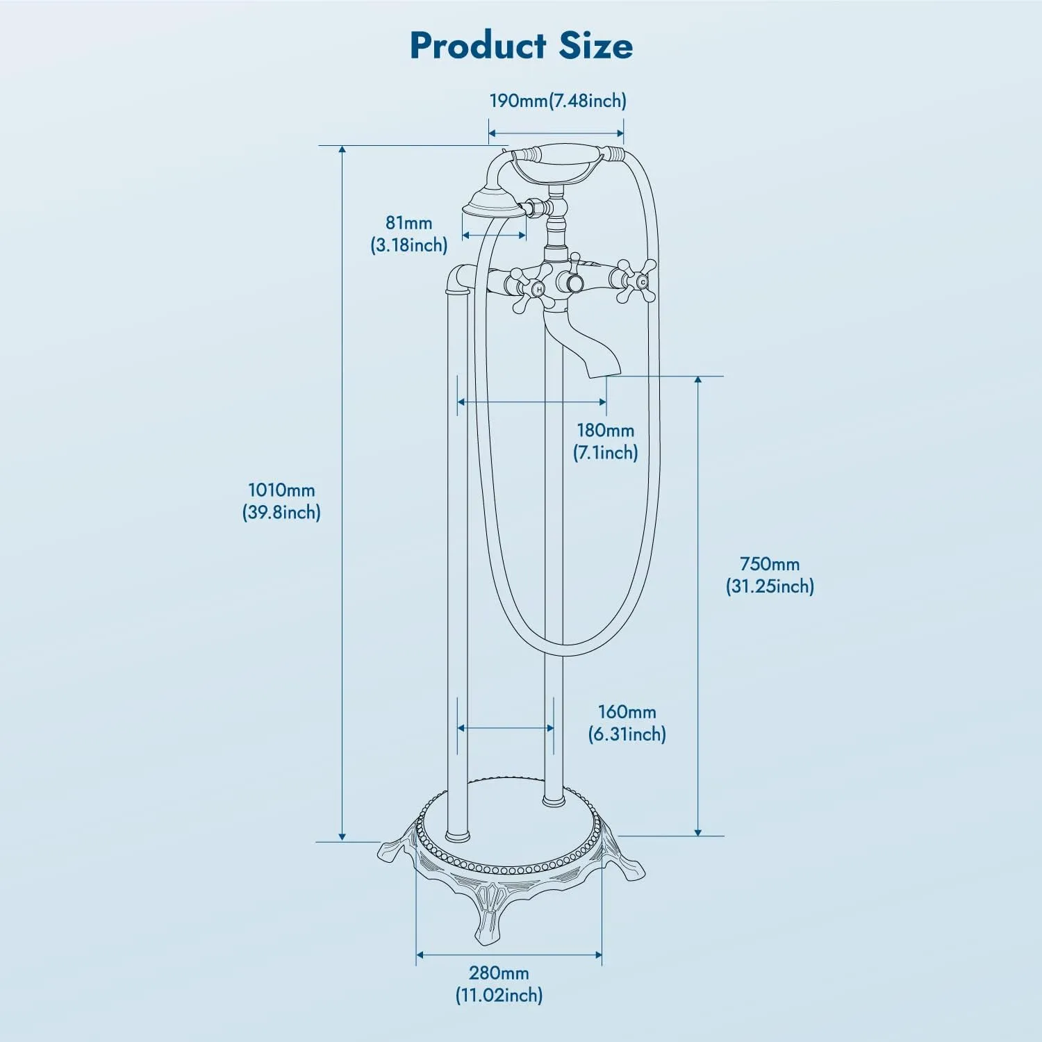 Floor Mounted Bathtub Brushed Nickel Freestanding Faucet Tub Filler With Handheld Shower Spray Double Cross Knobs Telephone Shape High Flow Bathroom Mixing Tap