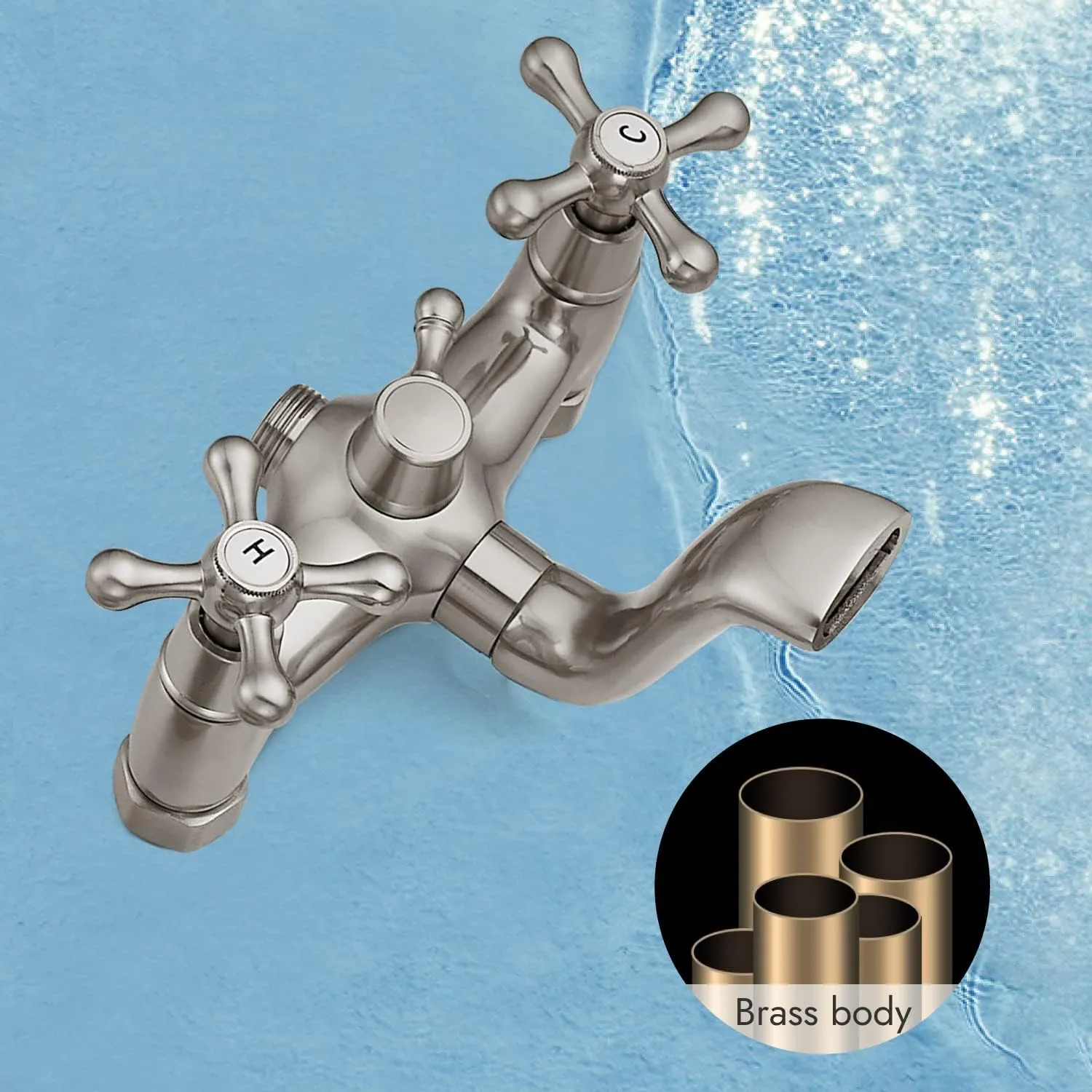 Floor Mounted Bathtub Brushed Nickel Freestanding Faucet Tub Filler With Handheld Shower Spray Double Cross Knobs Telephone Shape High Flow Bathroom Mixing Tap