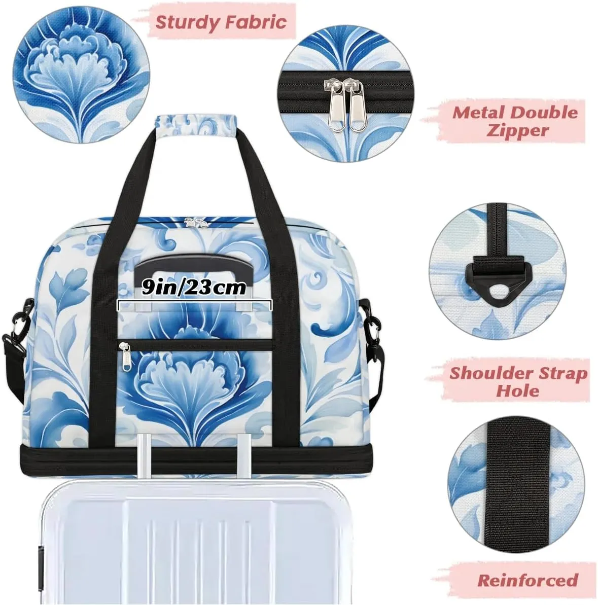Flora Pattern Boho Patterns Travel Duffle Bag, Collapsible Travel Bag Sports Gym Bag With Shoes Compartment Weekender Bag Overnight Bag For Women Men
