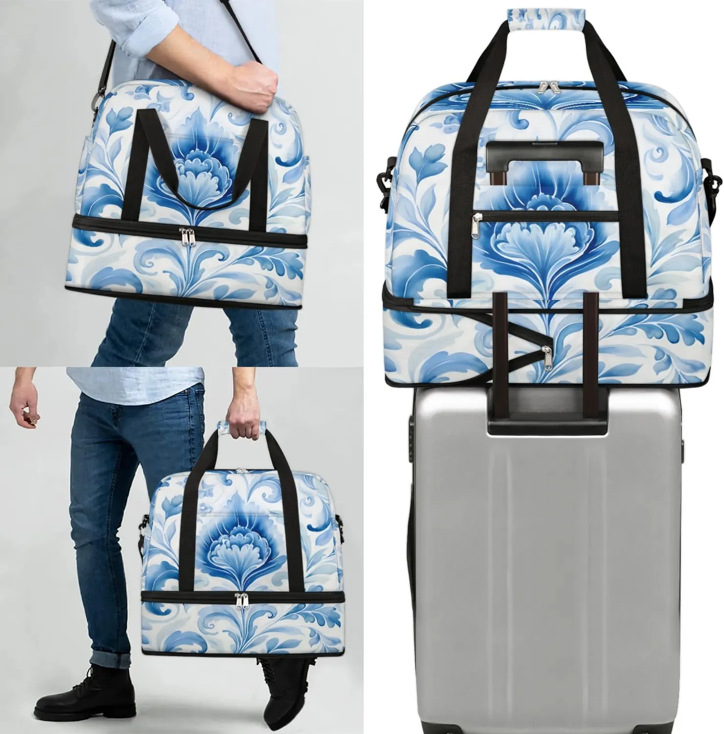 Flora Pattern Boho Patterns Travel Duffle Bag, Collapsible Travel Bag Sports Gym Bag With Shoes Compartment Weekender Bag Overnight Bag For Women Men