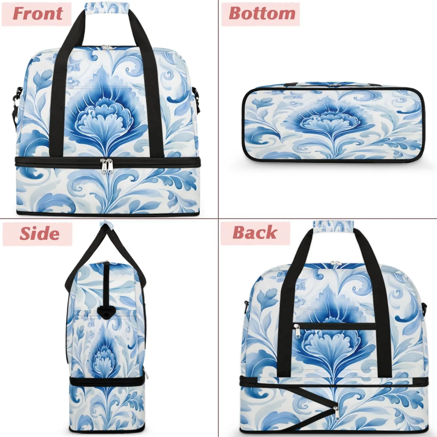 Flora Pattern Boho Patterns Travel Duffle Bag, Collapsible Travel Bag Sports Gym Bag With Shoes Compartment Weekender Bag Overnight Bag For Women Men