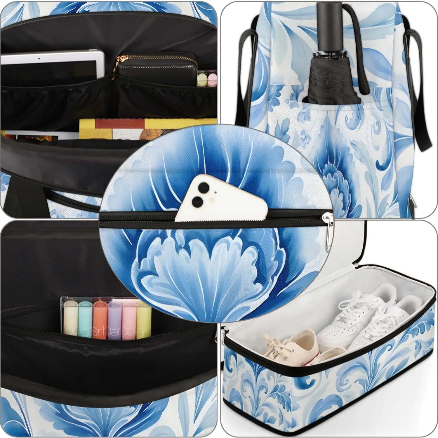 Flora Pattern Boho Patterns Travel Duffle Bag, Collapsible Travel Bag Sports Gym Bag With Shoes Compartment Weekender Bag Overnight Bag For Women Men