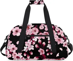 Floral Cherry Blossoms Style Gym Bag Sports Duffle Bag Weekend Sleepover Duffel Bags Small Travel Tote for Overnight Workout Gymnastics Dance Ballet