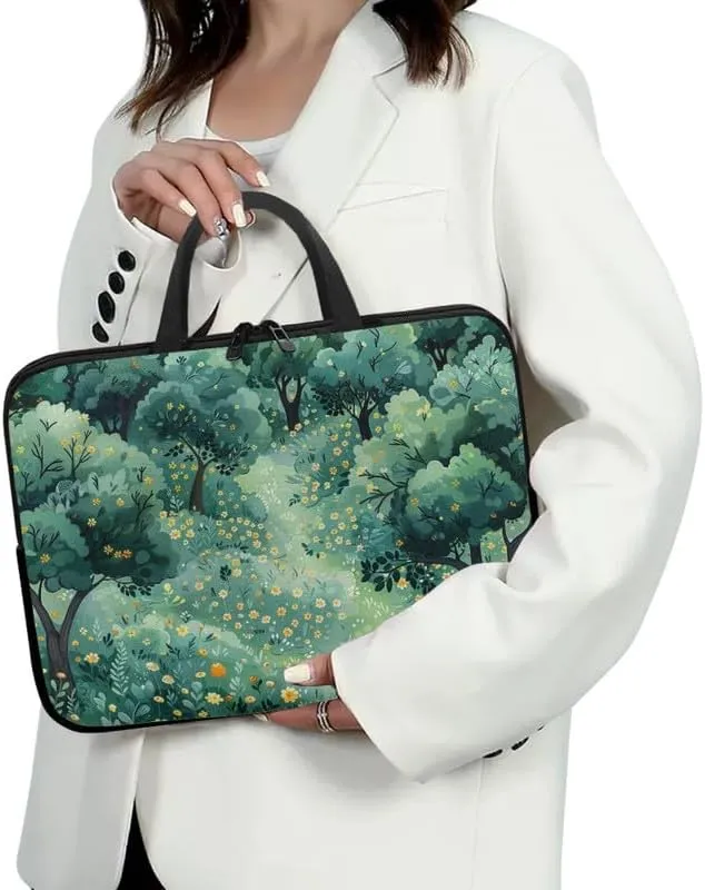 Flower Ladybug Laptop Bag Green Woodland Stylish Notebook Bag Colorful Graffiti Computer Case for Laptop & Tablet