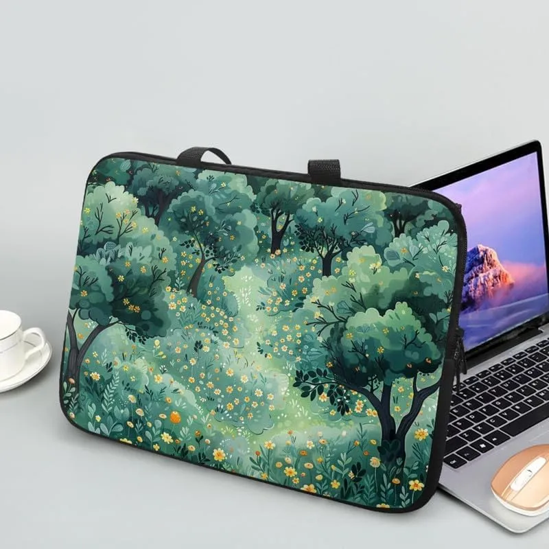 Flower Ladybug Laptop Bag Green Woodland Stylish Notebook Bag Colorful Graffiti Computer Case for Laptop & Tablet