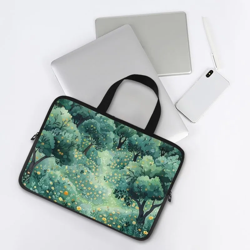 Flower Ladybug Laptop Bag Green Woodland Stylish Notebook Bag Colorful Graffiti Computer Case for Laptop & Tablet