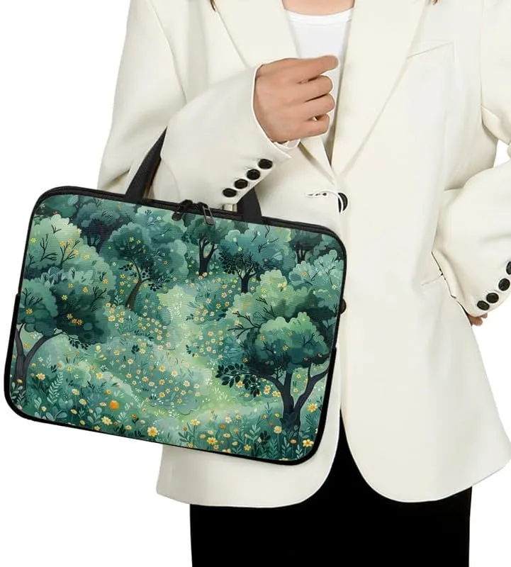 Flower Ladybug Laptop Bag Green Woodland Stylish Notebook Bag Colorful Graffiti Computer Case for Laptop & Tablet