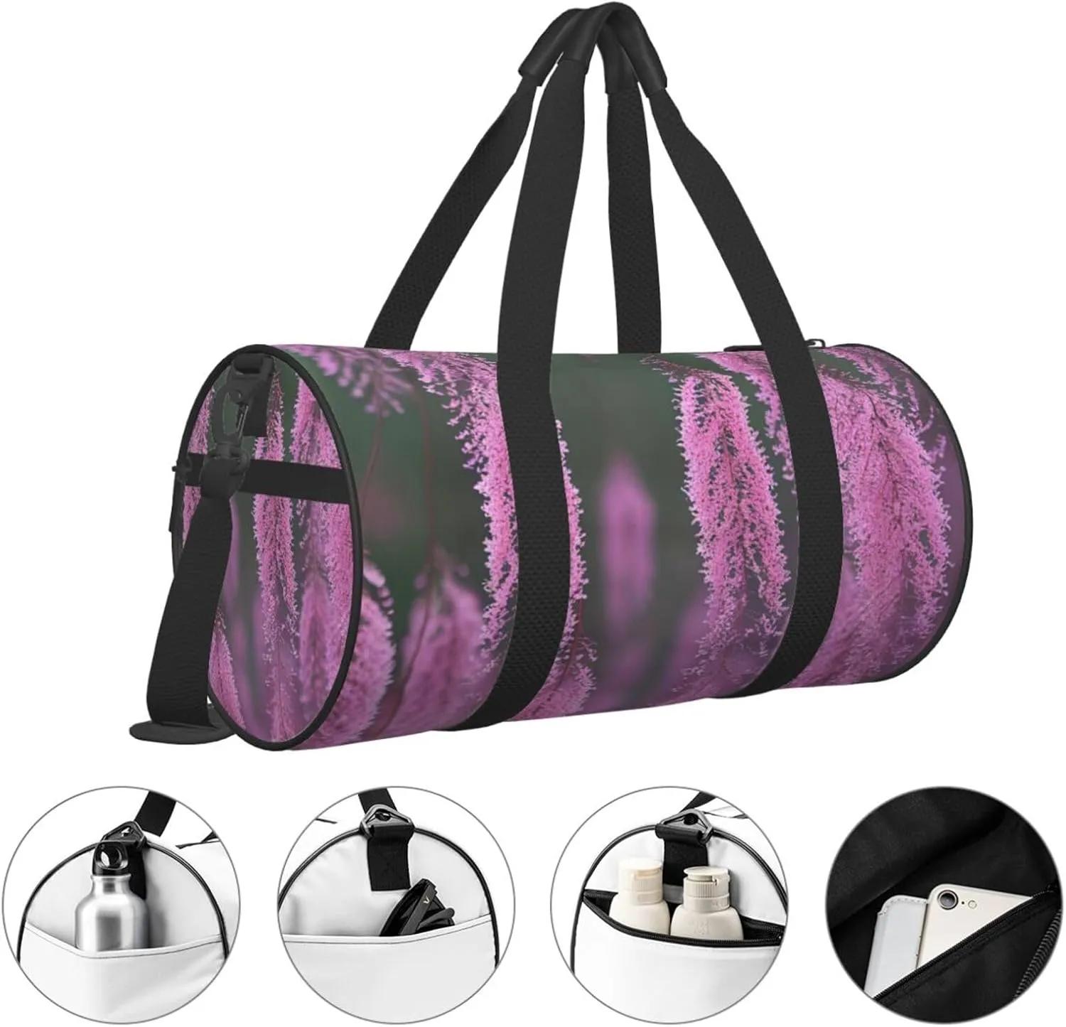 Flowers Printed Travel Bag,Round Personal Item Storage bag,Foldie Duffel Bag for Traveling Vacation,Fitness,Sports