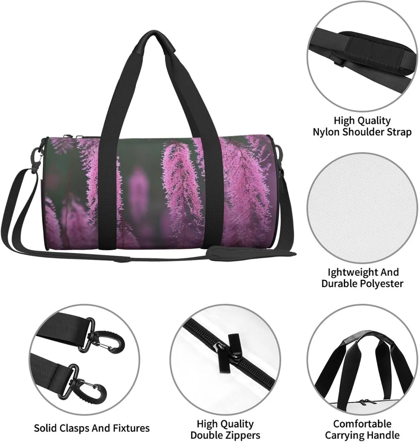 Flowers Printed Travel Bag,Round Personal Item Storage bag,Foldie Duffel Bag for Traveling Vacation,Fitness,Sports