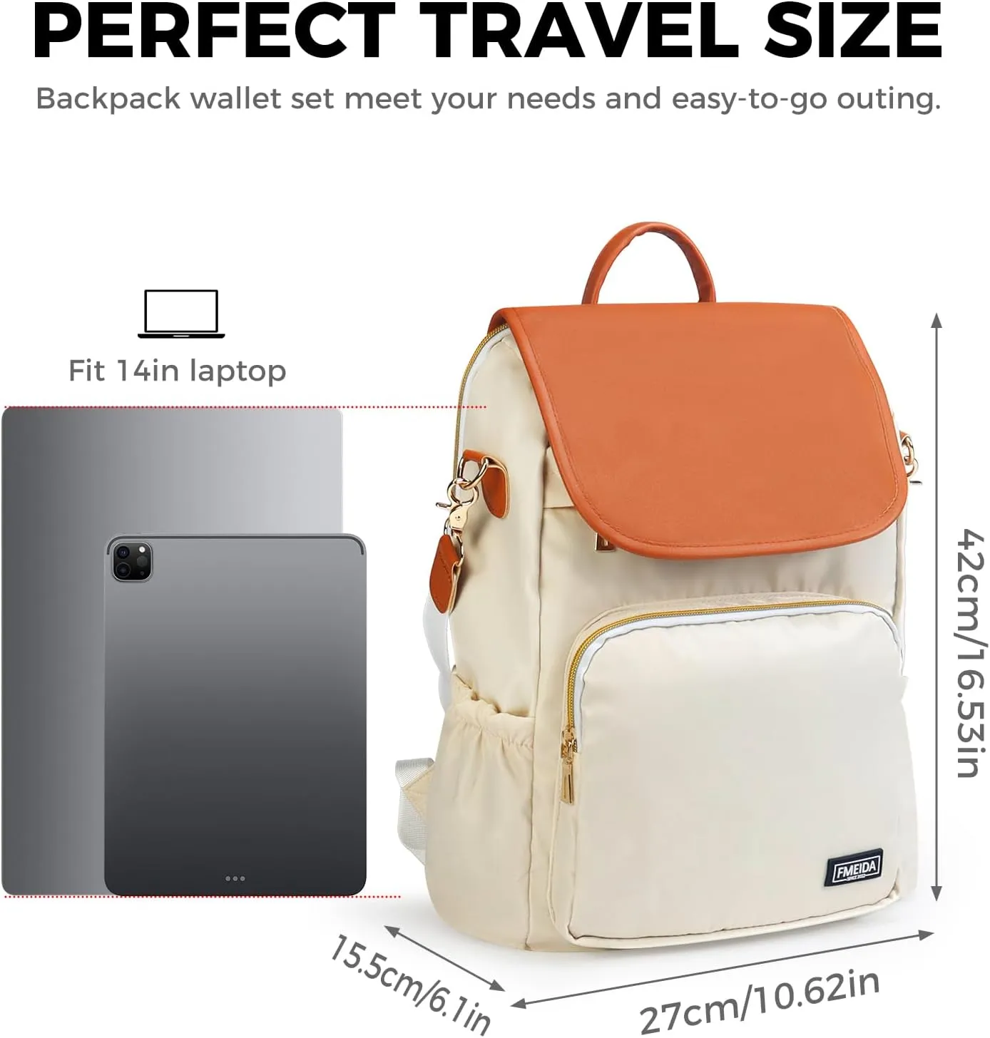 Fmeida Backpack for Women Anti-theft Back Pack Work College Bookbag Purse Convertible Backpack Daypack Mochilas para mujer Cream