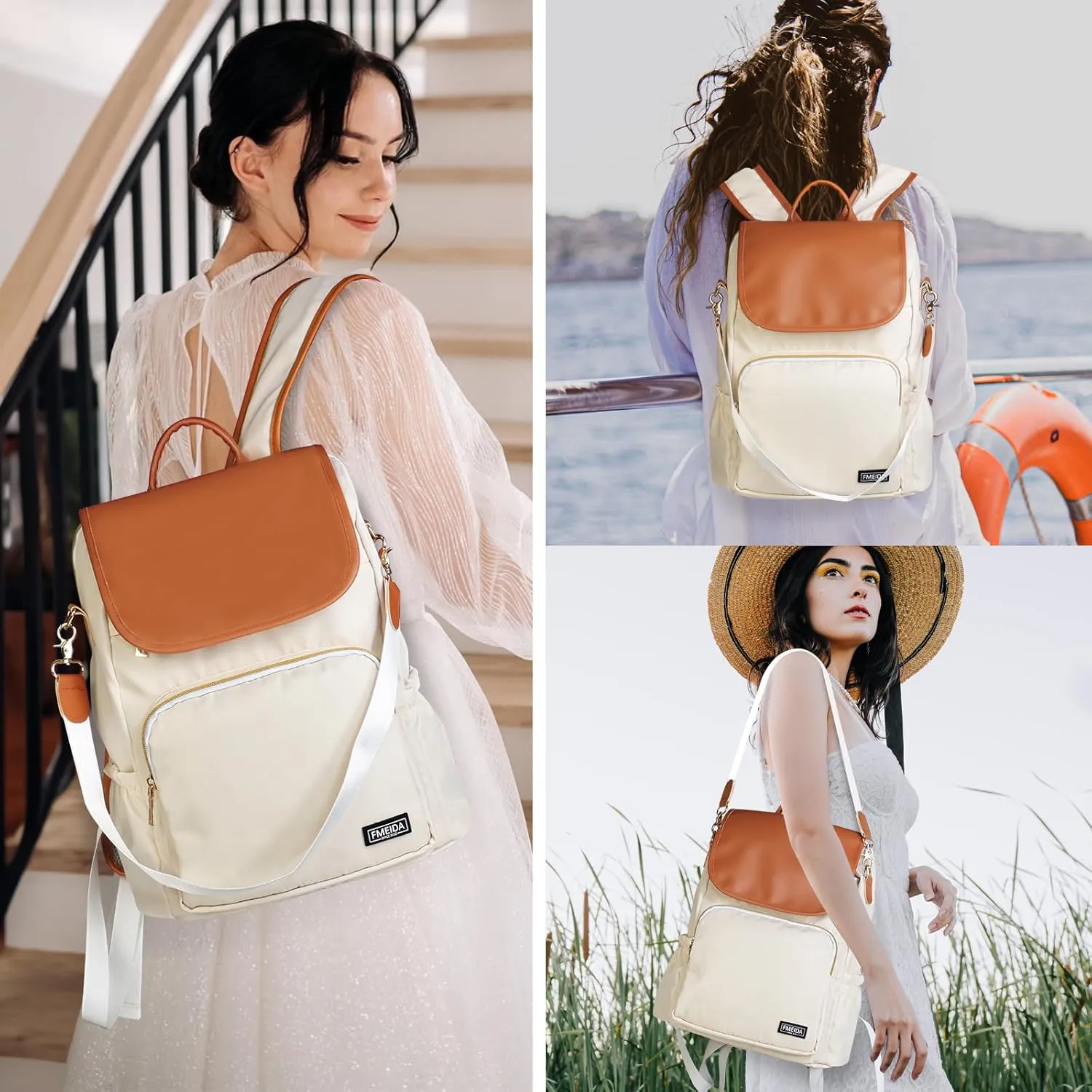 Fmeida Backpack for Women Anti-theft Back Pack Work College Bookbag Purse Convertible Backpack Daypack Mochilas para mujer Cream