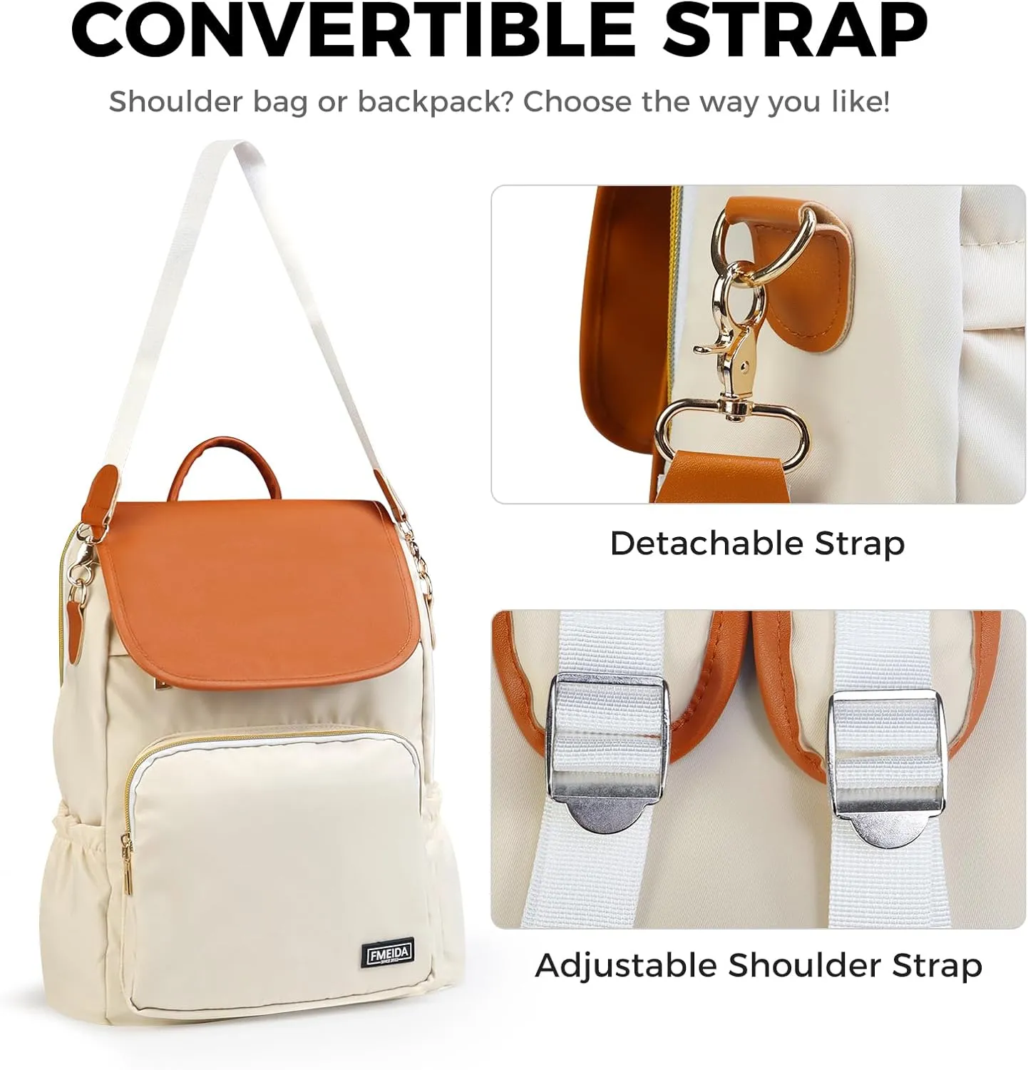 Fmeida Backpack for Women Anti-theft Back Pack Work College Bookbag Purse Convertible Backpack Daypack Mochilas para mujer Cream