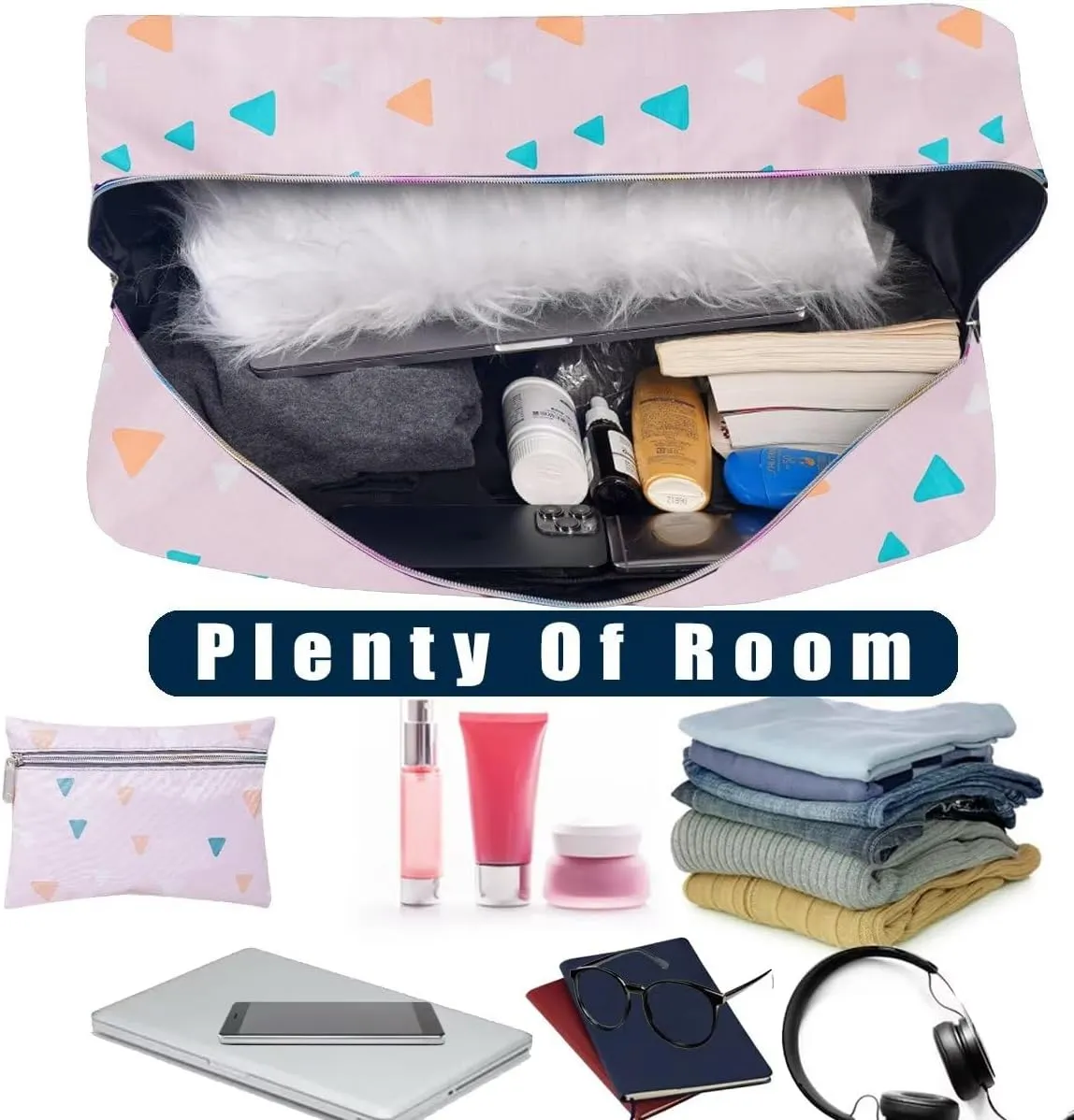 Foldable Travel Duffel Bags for Women Large Nylon Weekender Overnight Carry On Bag with Floral Make Up Bag
