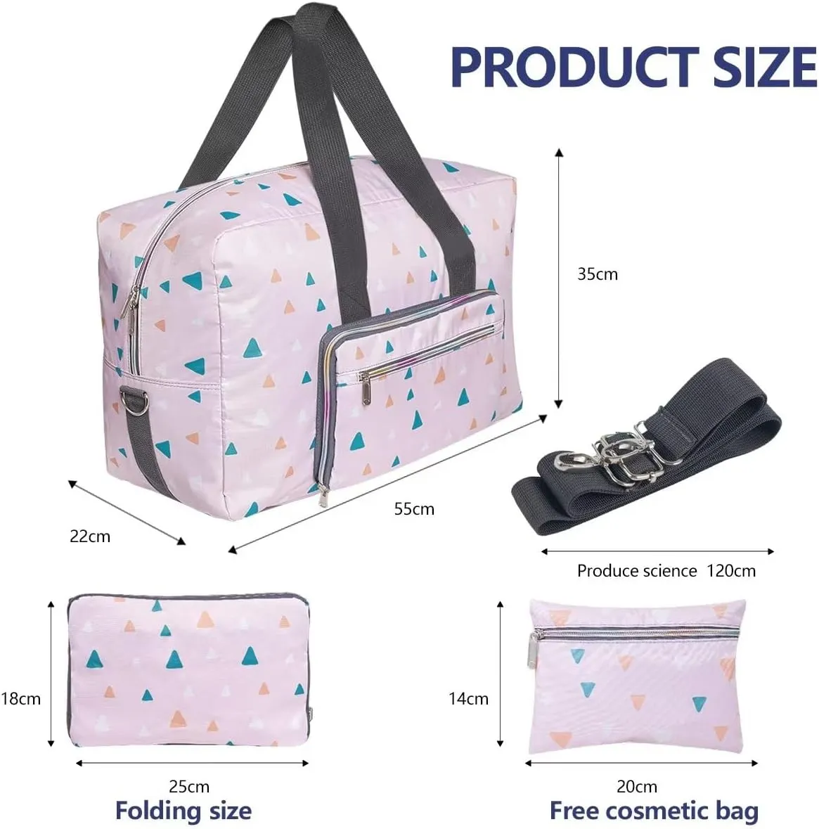 Foldable Travel Duffel Bags for Women Large Nylon Weekender Overnight Carry On Bag with Floral Make Up Bag