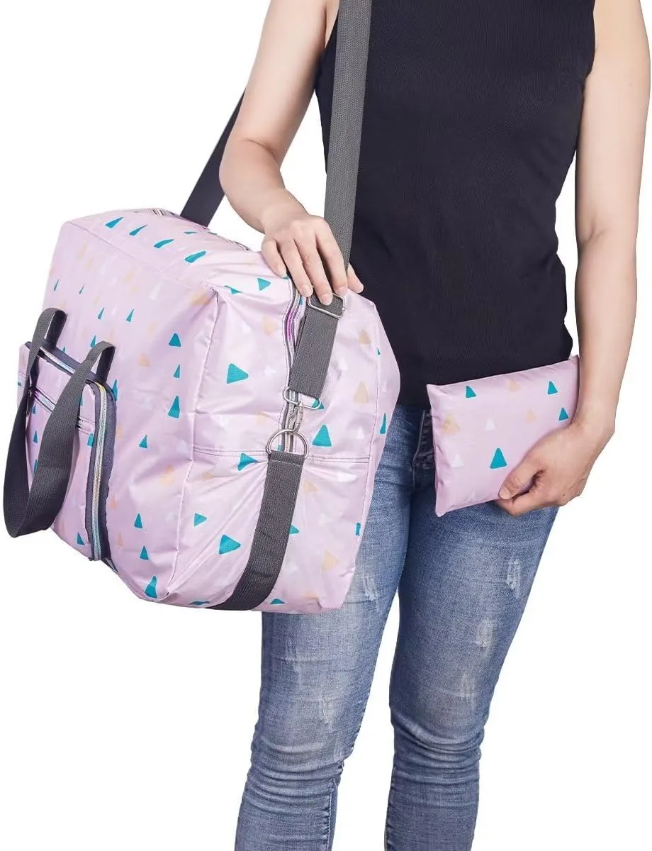 Foldable Travel Duffel Bags for Women Large Nylon Weekender Overnight Carry On Bag with Floral Make Up Bag