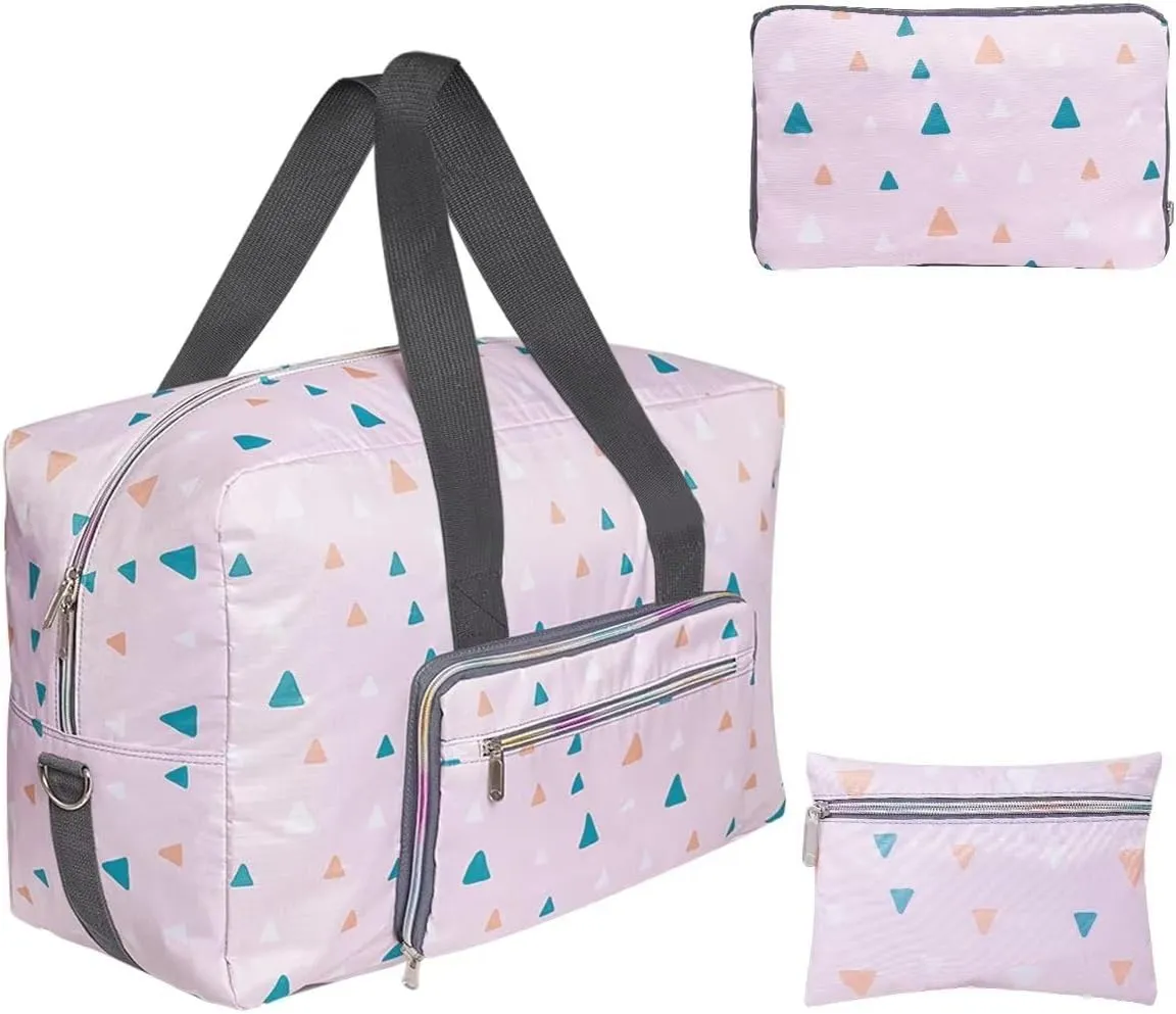 Foldable Travel Duffel Bags for Women Large Nylon Weekender Overnight Carry On Bag with Floral Make Up Bag