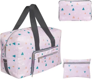 Foldable Travel Duffel Bags for Women Large Nylon Weekender Overnight Carry On Bag with Floral Make Up Bag