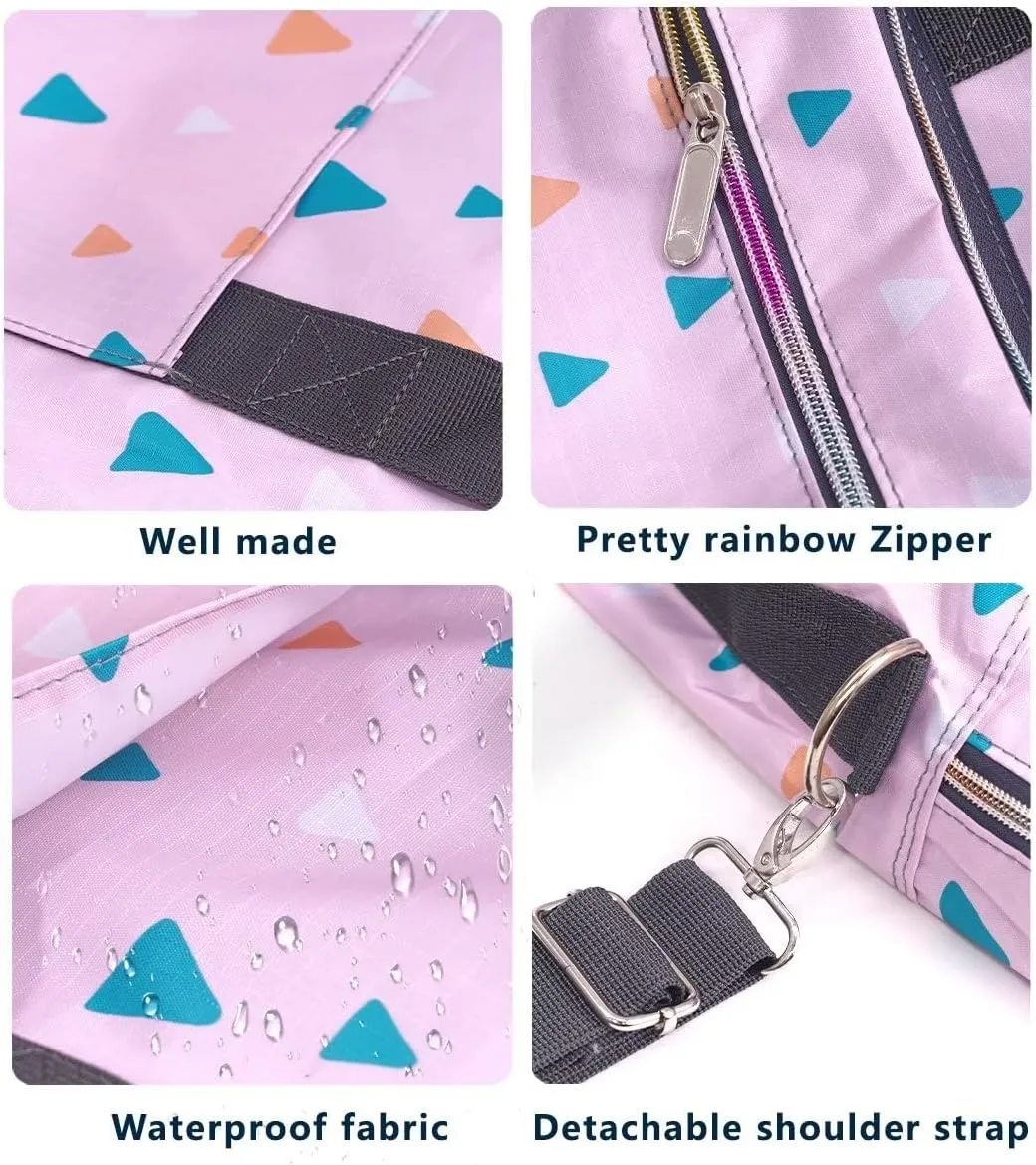 Foldable Travel Duffel Bags for Women Large Nylon Weekender Overnight Carry On Bag with Floral Make Up Bag