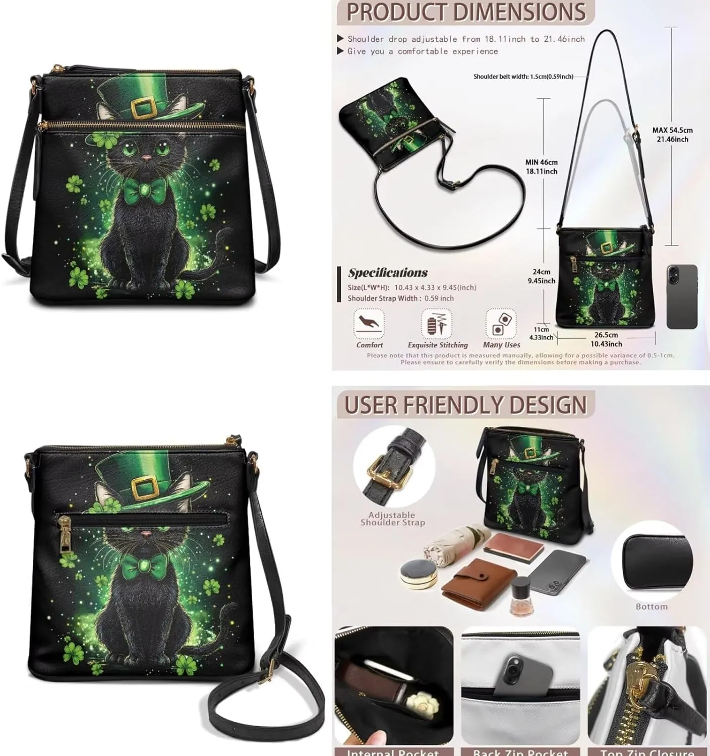 FOR U DESIGNS Green Theft Proof Crossbody Bag for Women St. Patrick's Day Travel Shoulder Handbags and Purses Set