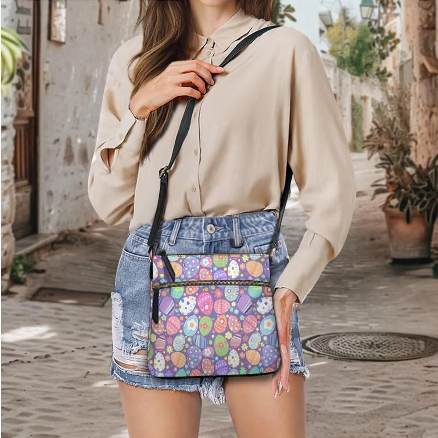 FOR U DESIGNS Purses for Women PU Leather Multi Pockets Easter Bunny Cross Body Purse and Matching Wallet Set