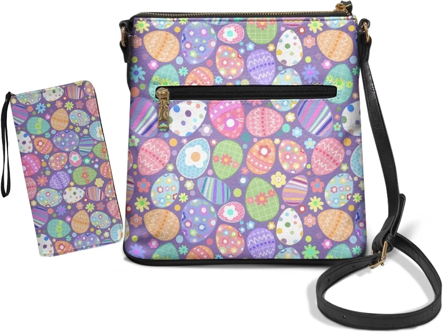 FOR U DESIGNS Purses for Women PU Leather Multi Pockets Easter Bunny Cross Body Purse and Matching Wallet Set