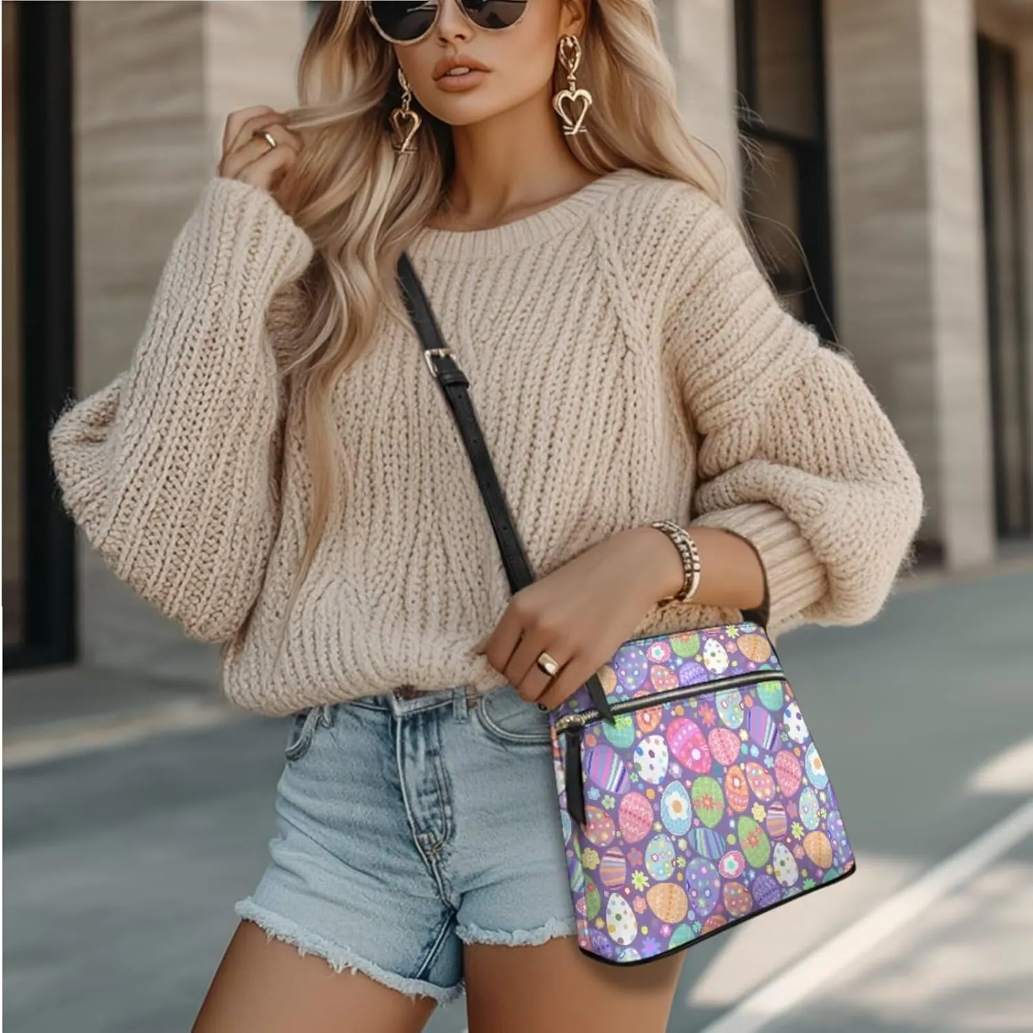 FOR U DESIGNS Purses for Women PU Leather Multi Pockets Easter Bunny Cross Body Purse and Matching Wallet Set
