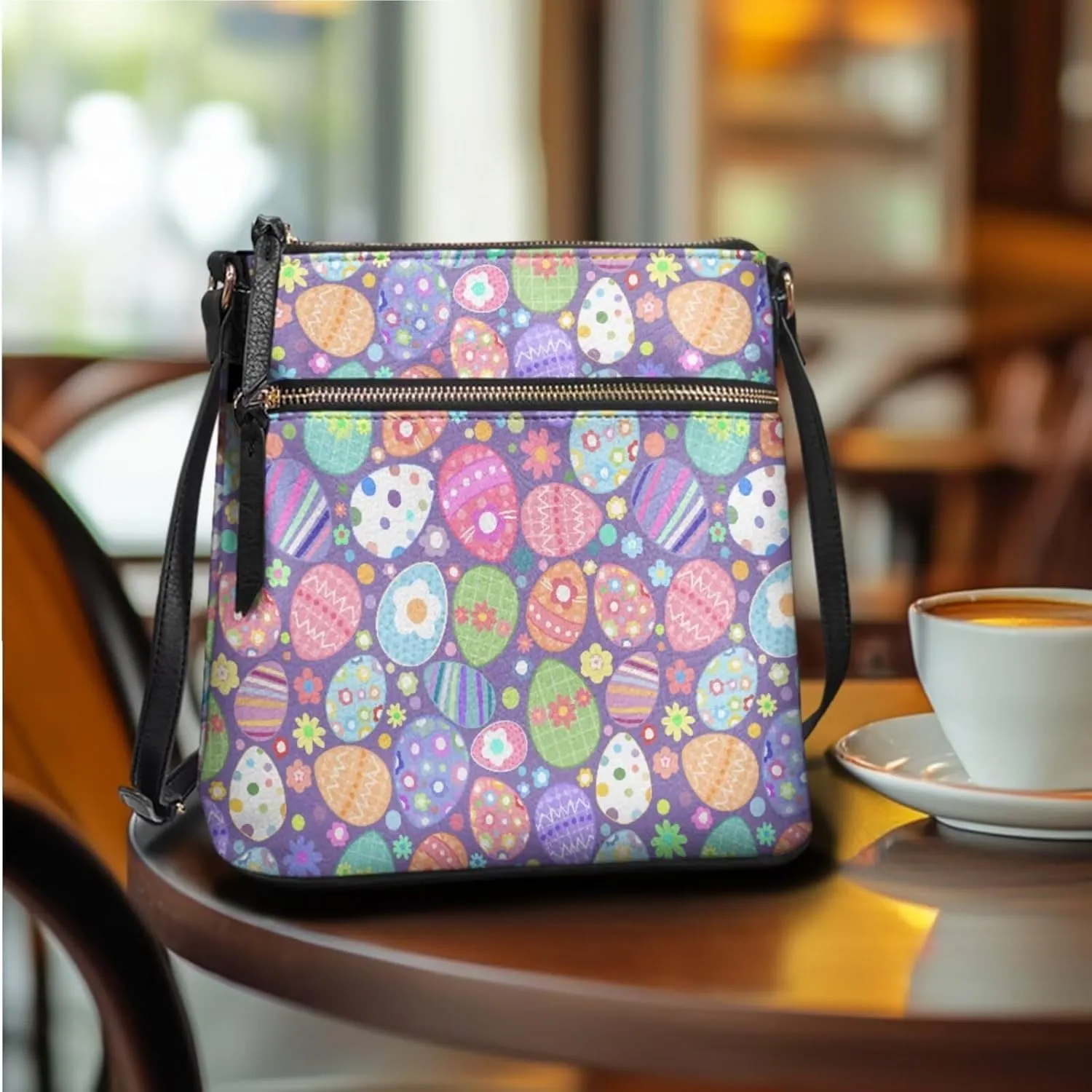 FOR U DESIGNS Purses for Women PU Leather Multi Pockets Easter Bunny Cross Body Purse and Matching Wallet Set