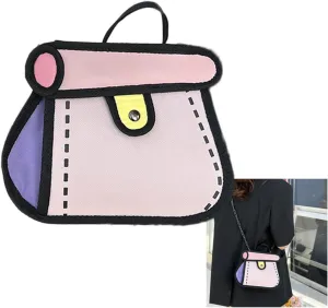 Funny 2D Cartoon Crossbody Bag Creative Cute Handbag 3D Style 2D Drawing Canvas Bag for Women & Men