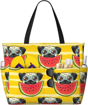 Funny French Bullfighting Watermelon Print Spacious 17.7x15x6.7 Inch Summer Large Beach Tote Bag - Versatile Travel Bag