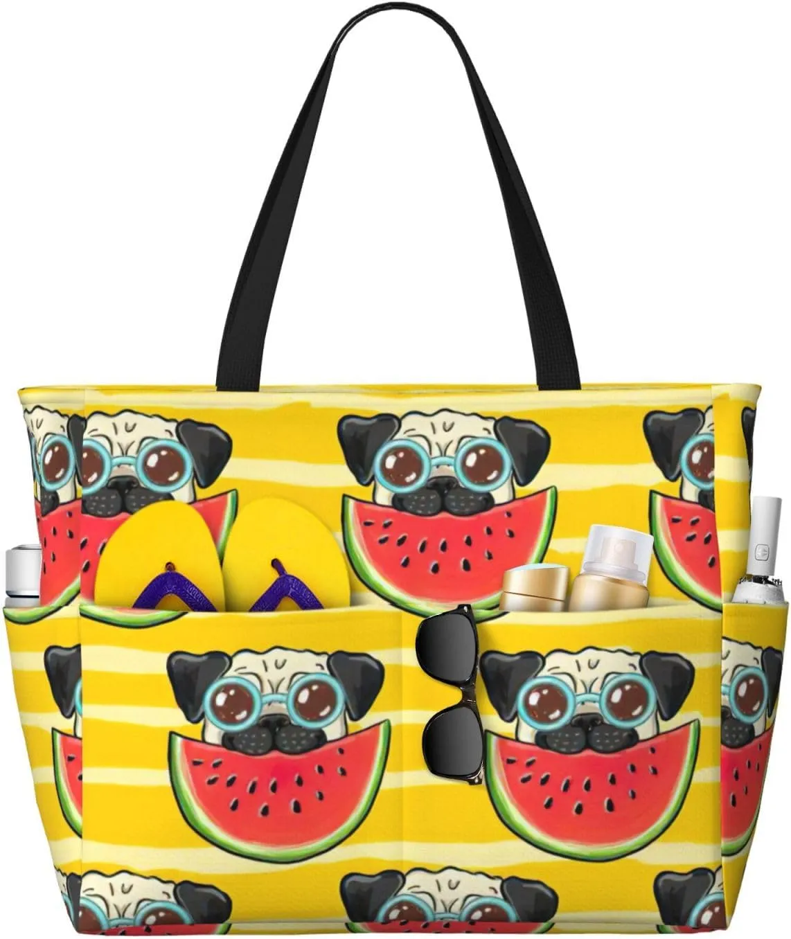 Funny French Bullfighting Watermelon Print Spacious 17.7x15x6.7 Inch Summer Large Beach Tote Bag - Versatile Travel Bag