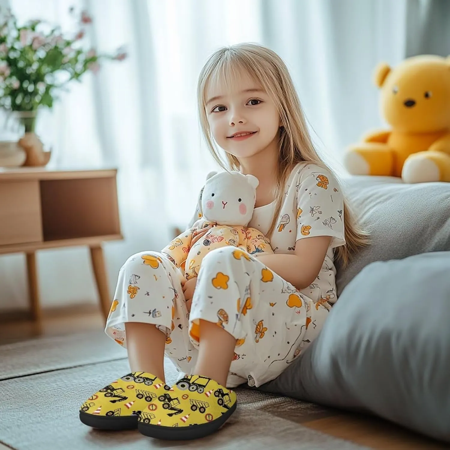 Fuzzy Slippers for Little Kids Boys Girls Cozy Warm Winter House Slippers Comfy with Non-Slip Sole SizeUS 9-15
