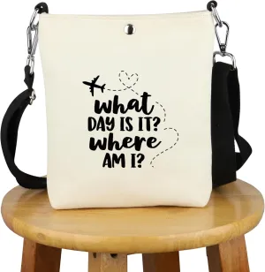 G2TUP Flight Attendant Gift What Day Is It Where Am I Crossbody Bag Stewardess Aviation Gift Stewardess Crew Travel Bag