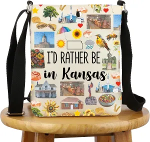 G2TUP Kansas State Gift I'd Rather Be In Kansas Crossbody Bag Kansas Travel Bag Kansas Tour Gift Kansas Souvenir Gift