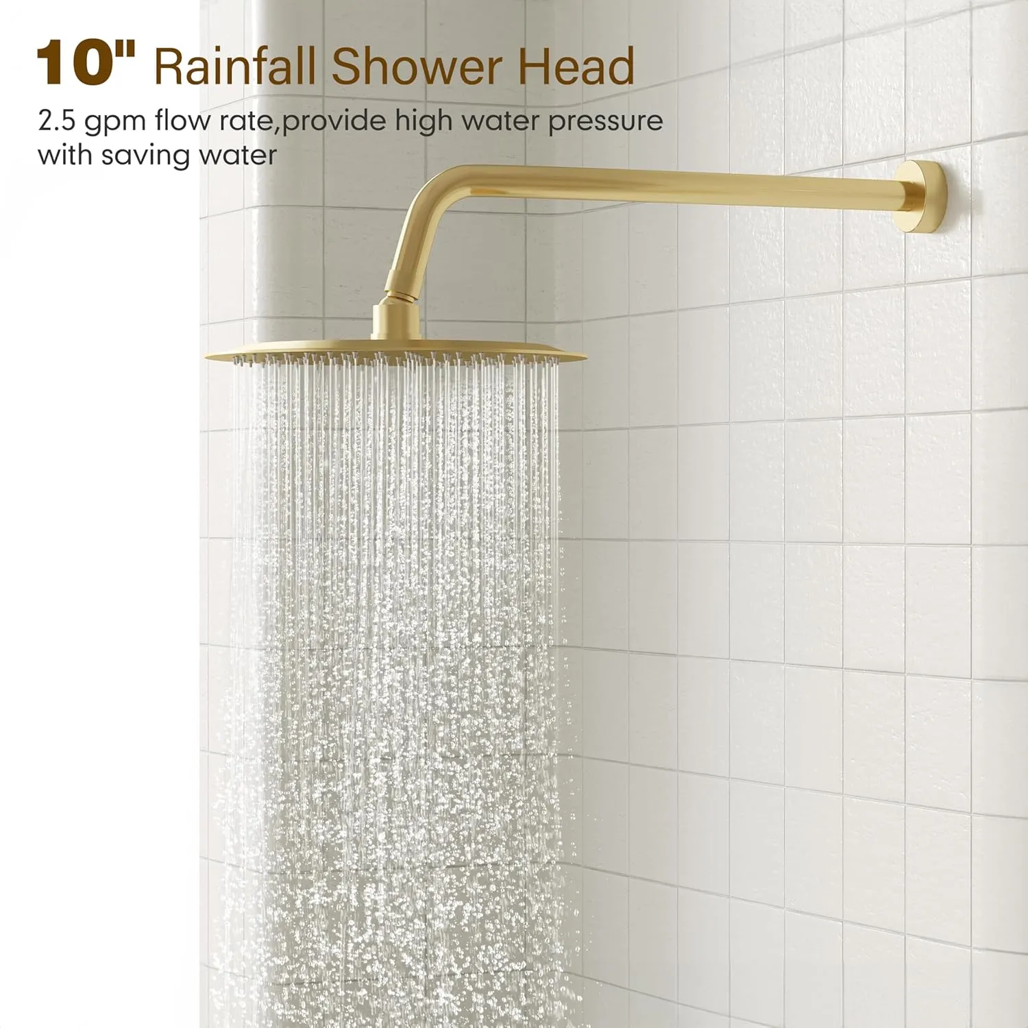 Gabrylly Shower System, Gold Shower Faucet Set with 10" Rain Head and 5-Setting Handheld Spray,2 Way Pressure Balance Valve Kit, Brushed Gold