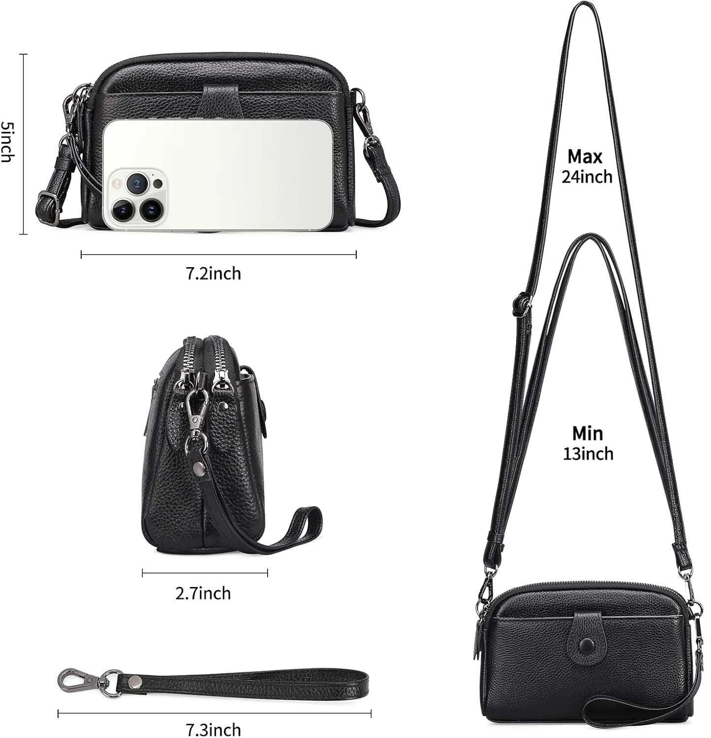 GAEKEAO Crossbody Bags for Women Small Genuine Leather Shoulder Purse Cross Body Bag with Wristlet Top Zipper