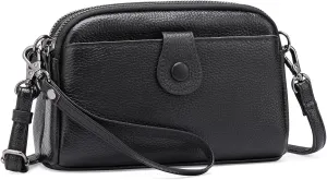 GAEKEAO Crossbody Bags for Women Small Genuine Leather Shoulder Purse Cross Body Bag with Wristlet Top Zipper