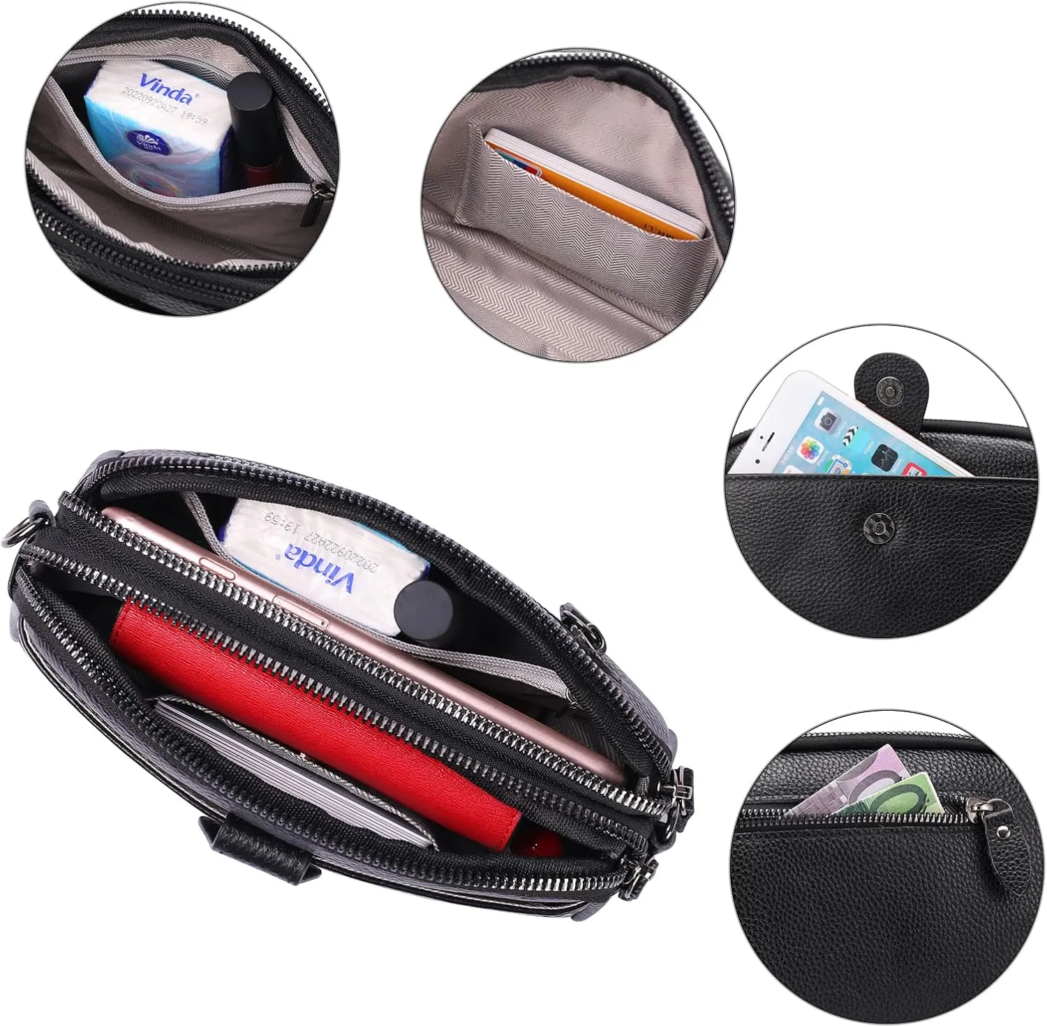 GAEKEAO Crossbody Bags for Women Small Genuine Leather Shoulder Purse Cross Body Bag with Wristlet Top Zipper