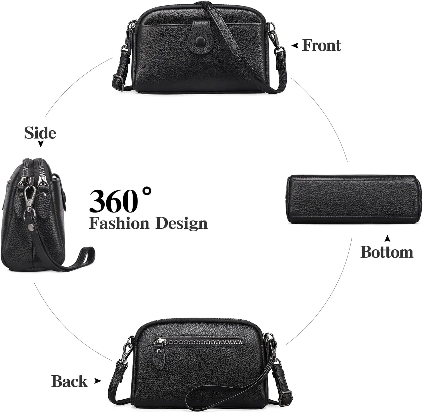 GAEKEAO Crossbody Bags for Women Small Genuine Leather Shoulder Purse Cross Body Bag with Wristlet Top Zipper