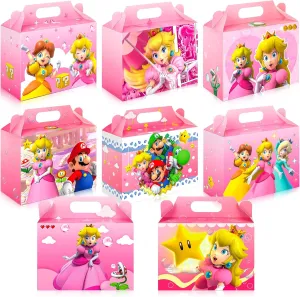 Gaffey 24 Pack Cartoon Peach Birthday Party Favors/Gift Boxes Princess Candy Boxes Theme Tote Boxes,Gift Boxes Best for Fill Up the Birthday Gift Bags for Boys and Girls - 8 Pattern