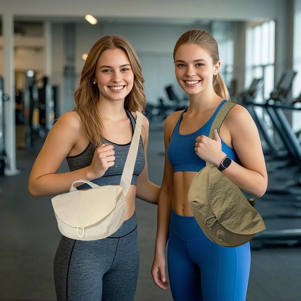 Geerlaqaly small gym Bag, Women, Wrinkled Nylon, Lightweight Waterproof Dumpling shaped Crossbody bag handbag,Sports、Daily